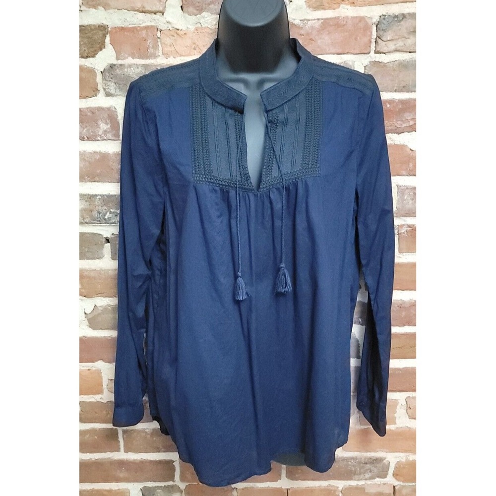 J Crew Tunic‎ Blouse Blue Medium Embroidered Boho Peasant Top
